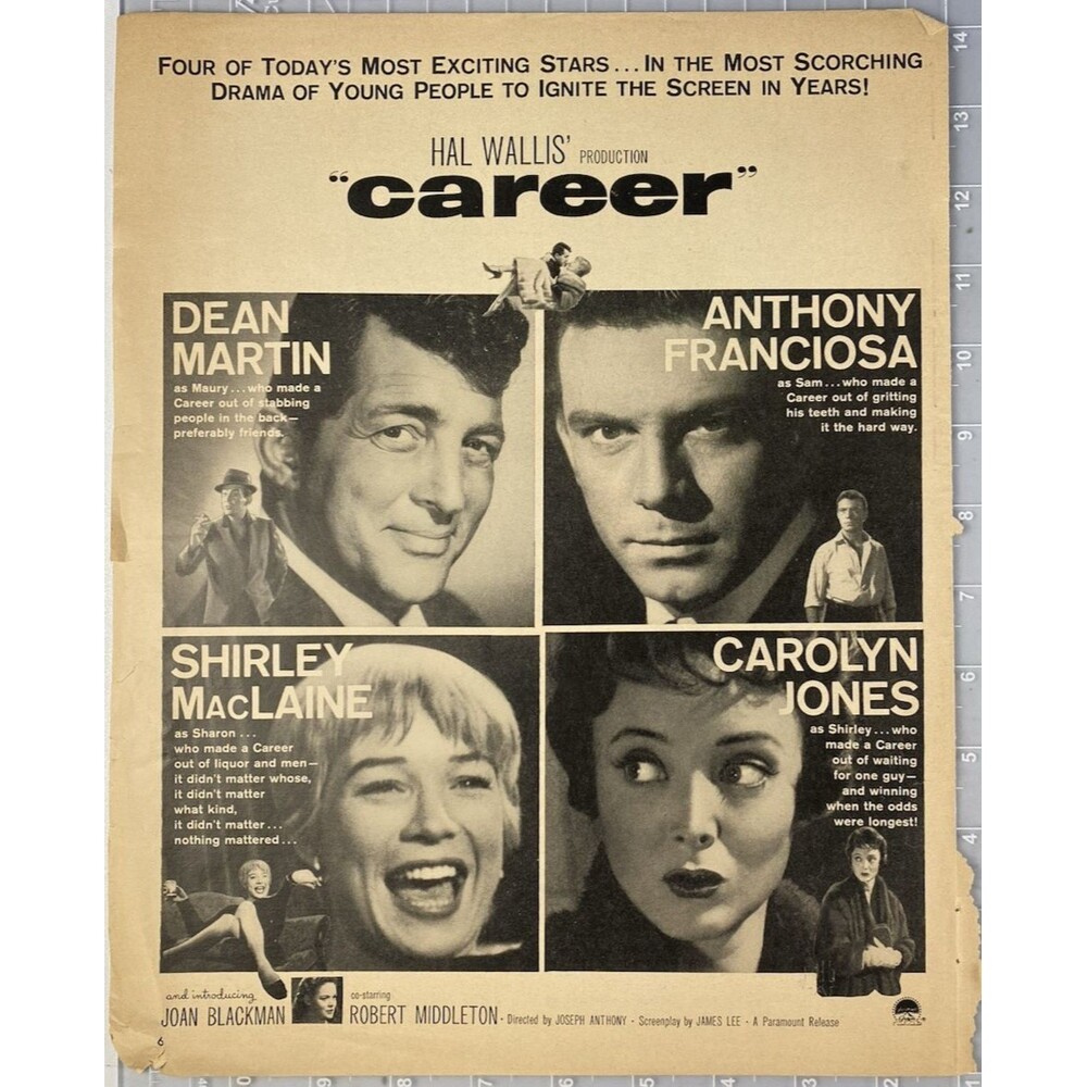 Dean Martin & Shirley MacLaine "Career" Movie Vintage Print Ad Circa 1959 11x13